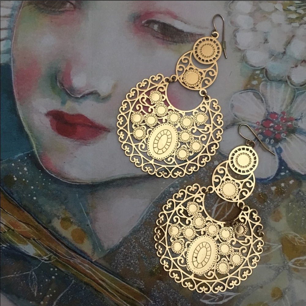 Goldtone Filigree Circle Drop Earrings